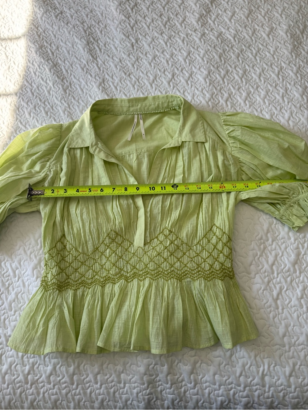 Anthropologie Light Lime Smocked Peplum Blouse